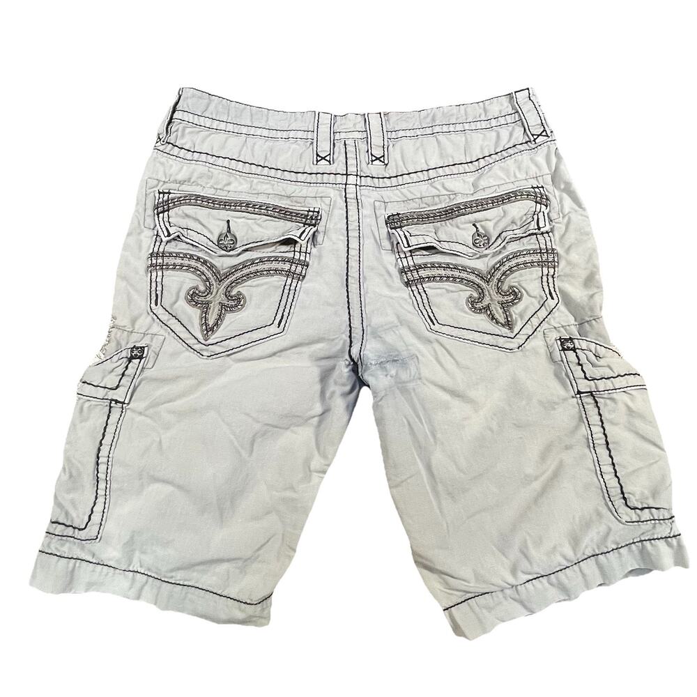 Rock Revival Cargo Shorts 36 Mens Gray Fleur De Lis Heavy Stitch Y2K